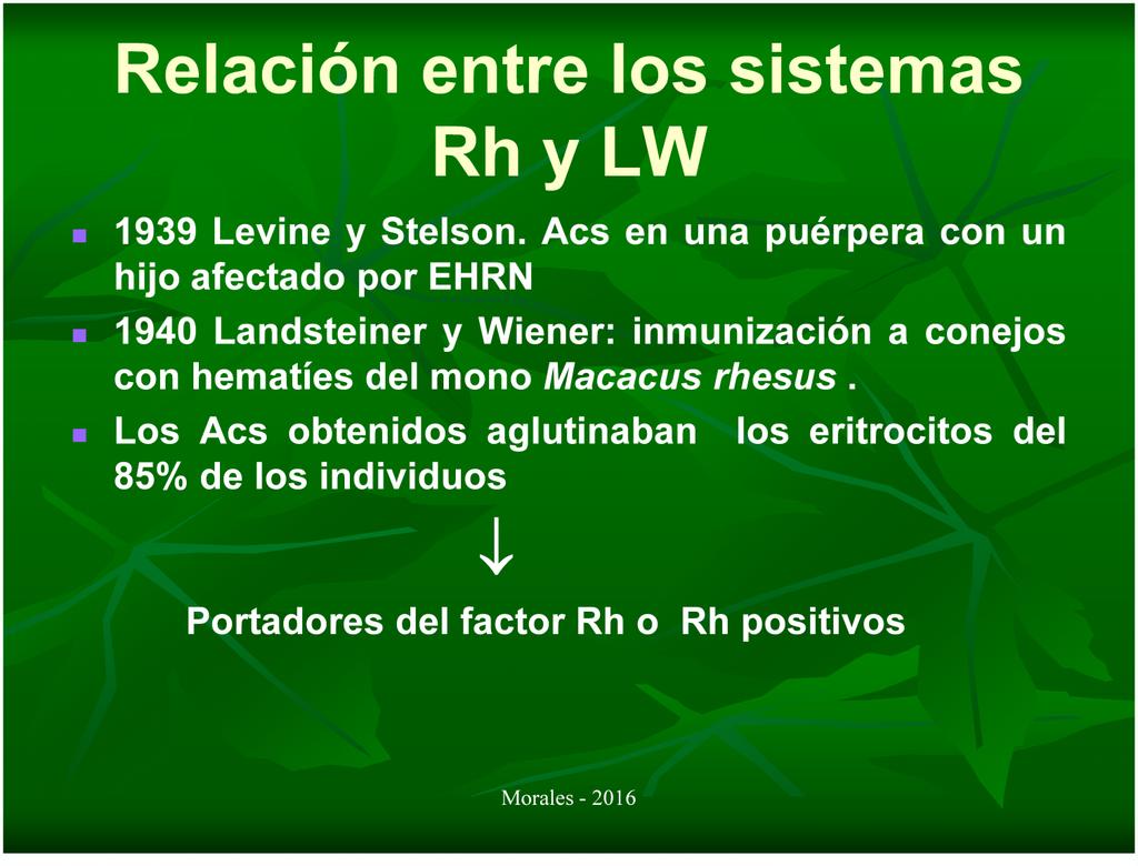 Relación entre los sistemas Rh y LW 1939 Levine y Stelson.