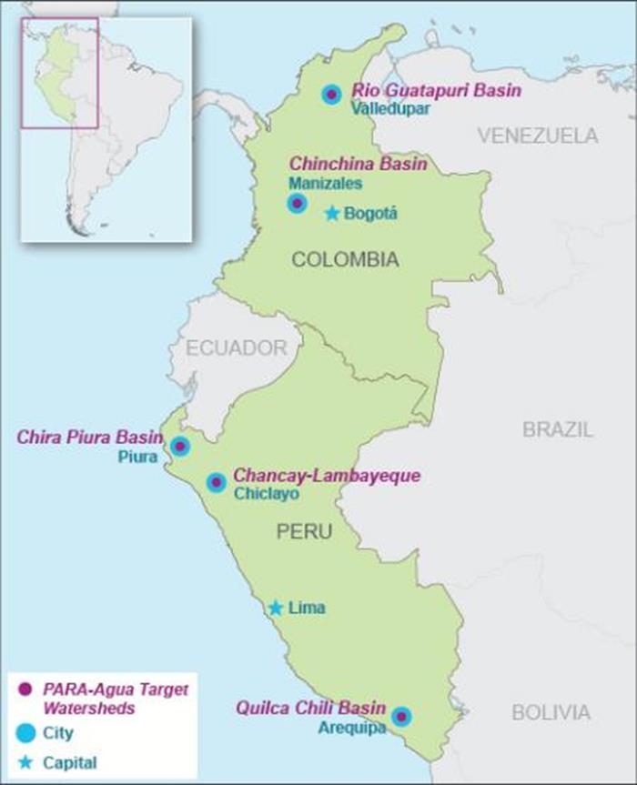 ÁMBITO DE INTERVENCIÓN DEL PROYECTO PARA-AGUA PERÚ: Chira-Piura (2013) Quilca-Chili