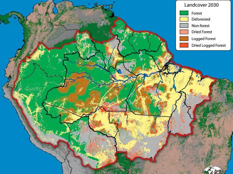 EL BOSQUES AMENAZADOS BOSQUES AMAZÓNICOS AL 2030 40 % DE DEFORESTACIÓN ES EL UMBRAL MÁXIMO PARA MANTENER EL CLIMA AMAZÓNICO!