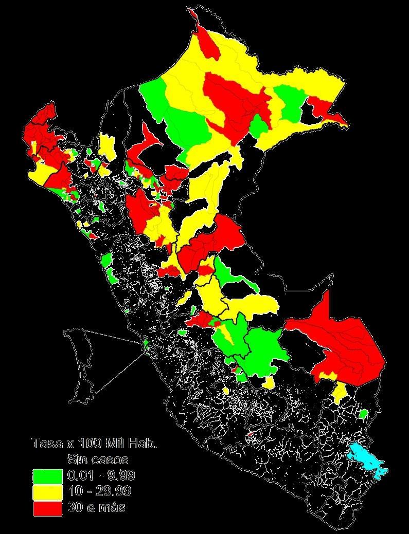Casos de dengue por departamentos Perú Mapa de incidencia de dengue por distritos Perú DEPARTAMENTOS Número de casos Incidencia x Nº Muertes Confirmados Probables Total 1000 Confirmados Probables