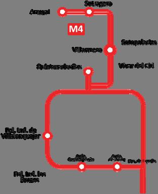 El mapa de paradas de la ruta M4 completa es el siguiente: El horario y calendario de las expediciones de esta ruta son los siguientes: SALIDA DE LUGAR DE