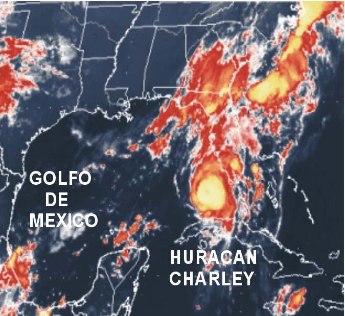 Cuando Charley llegó a Dry Tortugas, quedó bajo la influencia de una fuerte vaguada en los niveles medios de la tropósfera, que se extendía desde la región centro-oriental de los Estados Unidos,