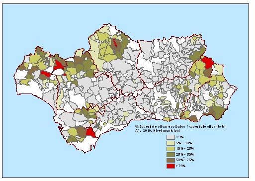 Núm. 54 página 90 Boletín Oficial de la Junta de Andalucía 19 de marzo 2015 Mapa 13 Porcentaje de superficie municipal de olivar ecológico en relación con la superficie total de olivar municipal en