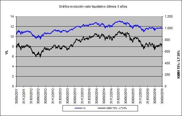 Evolución del valor liquidativo últimos 5 años Rentabilidad trimestral de los últimos 3 años B) Comparativa Durante el periodo de referencia, la rentabilidad media en el periodo de referencia de los
