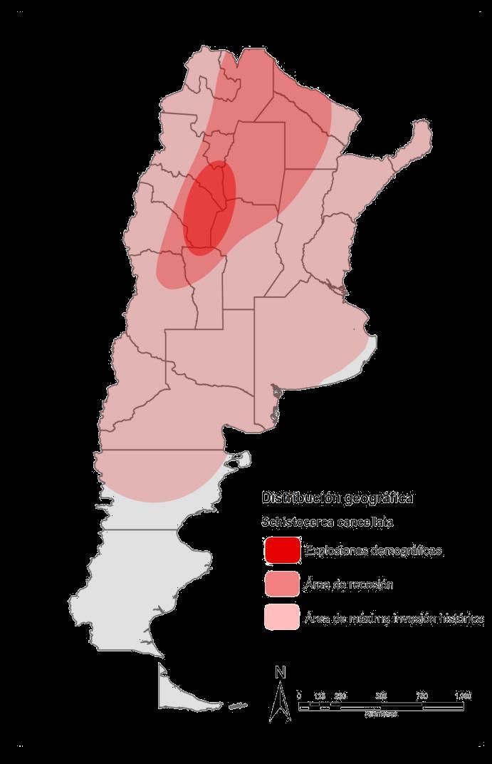 Fig. 1. Distribución geográfica de Schistorcerca cancellata en Argentina Fuente: Waloff y Pedgley, 1986. Adaptado por Senasa.