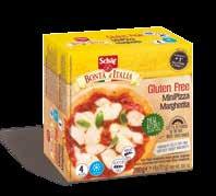 Mini Pizza Margherita, 280 g (4 x 70 g) Mini Pizza Margherita gluten - congelado VALOR ENERGÉTICO kj 1044 kcal 248 5,3 g 2,6 g HIDRATO DE CARBONO 43 g 1,9 g 3,4 g 5,3 g 1,5 g Ingredientes: agua,