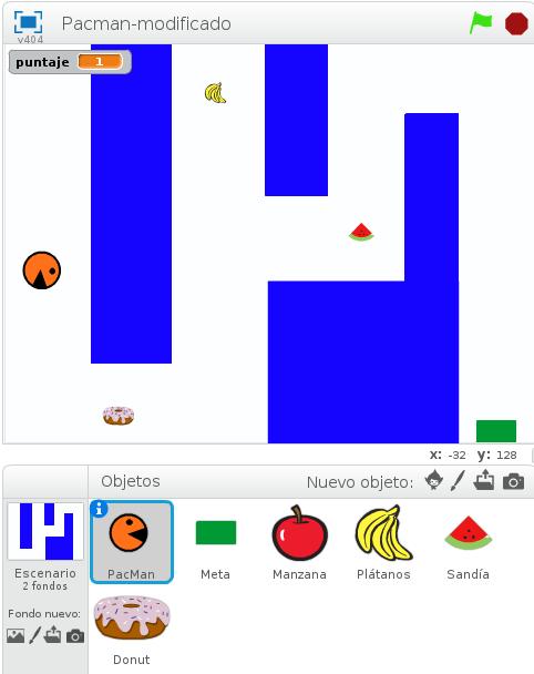 Agrega una variable de puntaje que aumente al comer un objeto Haz que cada vez el Pacman toque un objeto, el objeto desaparezca y el puntaje sume uno (fíjate en cómo programaste el pong, o cómo está