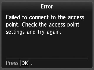 Se muestra Punto de acceso no detectado. (Access point was not detected.) Comprobaciones Este mensaje aparece cuando no se localiza ningún punto de acceso.