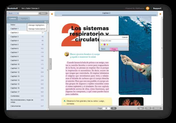 Barra de herramientas del libro digital online desde una tableta Ipad o Androide 1.