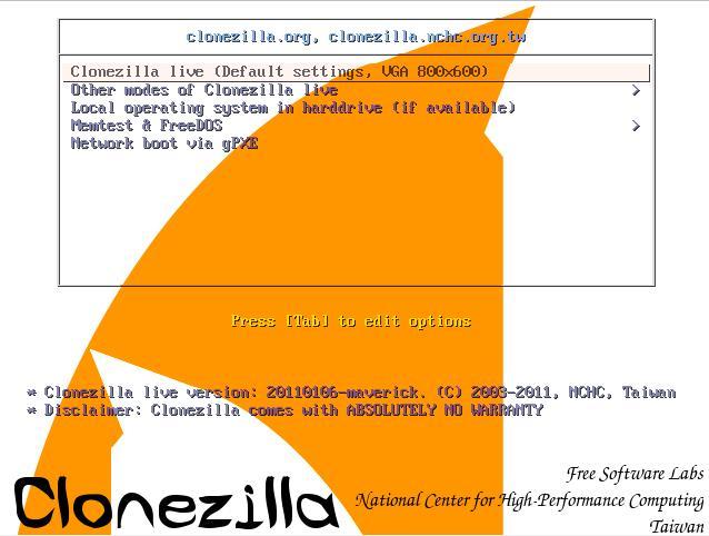Dará comienzo en ese instante la carga del entorno de la aplicación CloneZilla, proceso este que durará unos breves instantes, y durante
