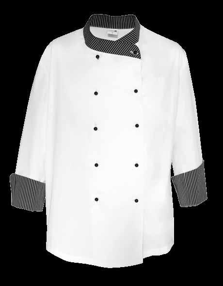 COCINA CHAQUETA COCINERO MODELO PARIS Paris chef jacket NUEVO NEW! PRODUCTO TRANSPIRABLE breathable Unisex, manga larga, botones de chupete, cierre en ambos sentidos y contrastes en cuello y puños.