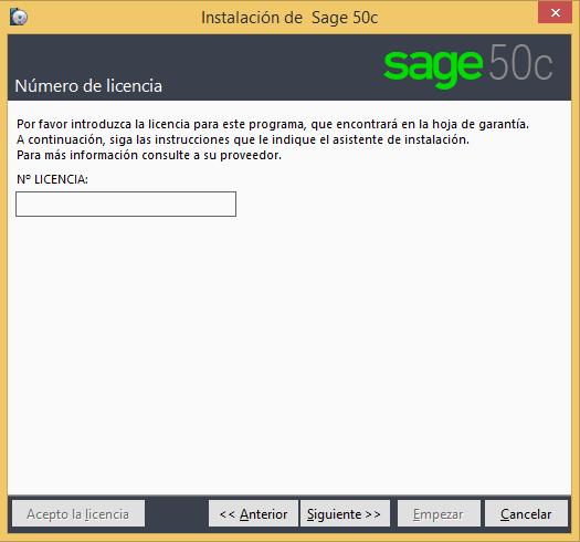 Es la ruta donde se instalarán los ficheros del servidor de Sage 50c (la carpeta no debe existir). Dicha ruta no debe contener espacios, si los contiene, el proceso de instalación no continuará.