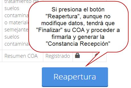 Reapertura COA: correcciones por parte del obligado a reportar Dé clic sobre CÉDULA DE OPERACIÓN ANUAL para reabrir el folio 1.