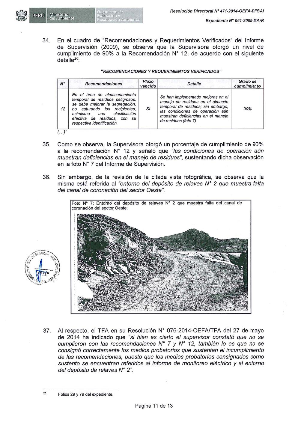 Resolución Directora/ N 471-2014-0EFA-DFSA/ 34.