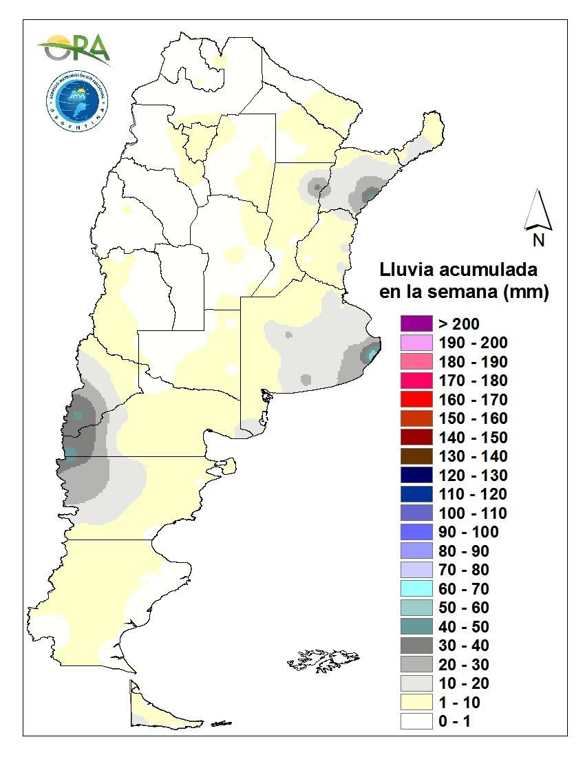 En la provincia de Buenos Aires las lluvias se concentraron en el sector este, con acumulados que rondaron los 20mm en toda la región, a excepción de Villa Gesell (56mm).