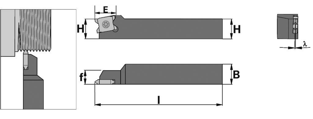 Portaherramientas QuadCut Portaherramientas para Axial Tornos Automáticos Mostrado QER Referencia Dimensiones Plaquita