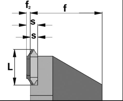 Portaherramients Dimensión f Para algunas plaquitas la dimensión-f está desplazada según la dimensión-f2 en la tabla. Dimensiones L s f 2 12 2.4 0 12 3.6 1.2 20 4.6 0 20 6.8 2.2 El ángulo de hélice 0.