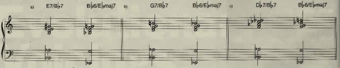(Ej.11) Como decíamos en los ejemplos 2 y 4, los acordes de dominante derivados del mismo acorde disminuido pueden sustituirse entre sí.