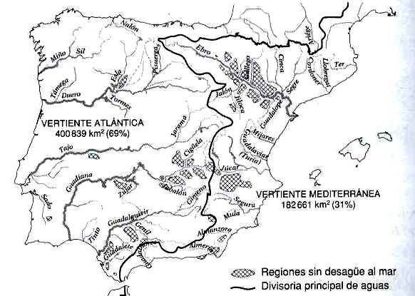 2 3.- Analizando el mapa anterior, responde a las siguientes cuestiones (CORREGIDO) 1) A qué se debe la disimetría de las vertientes hidrográficas?
