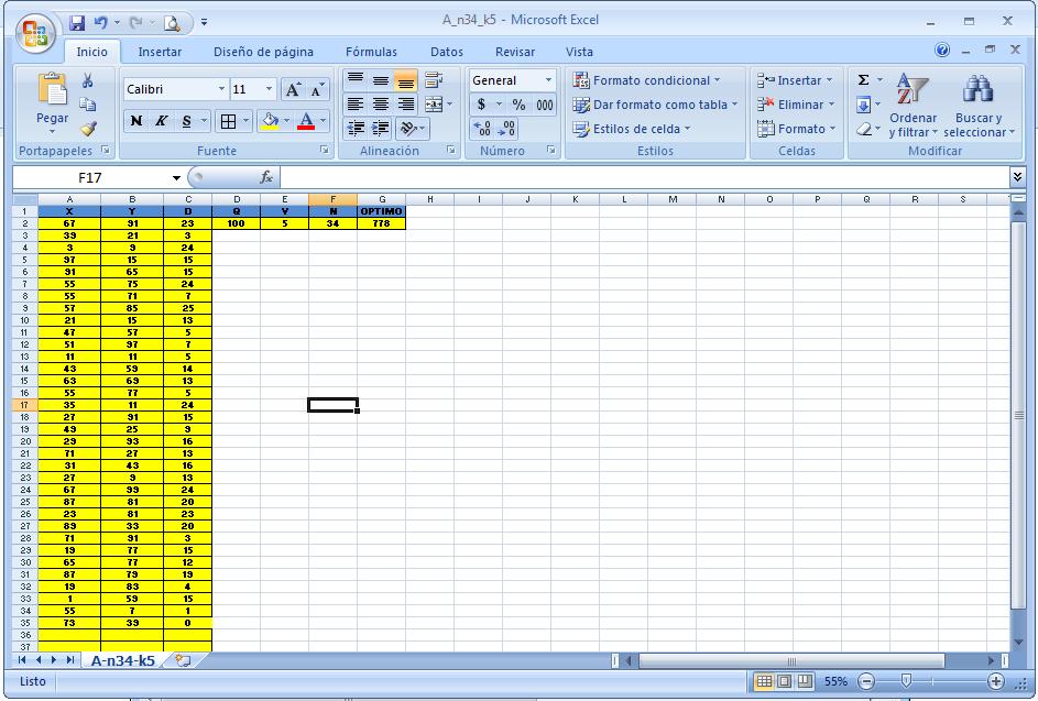 Si se selecciona la opción COORDENADAS el archivo de Excel debe tener las siguientes características Un vector con encabezado X que va a ser el vector de coordenadas en X de los clientes.