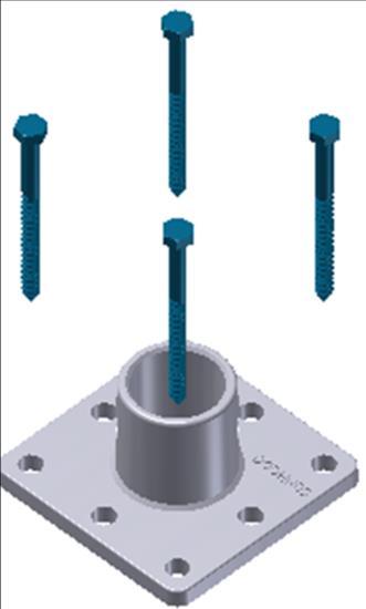 Instrucciones de instalación: Placa base posterior 4 Instalación del tornillo Se puede utilizar un montaje de dos y cuatro orificios en la placa de base de poste.