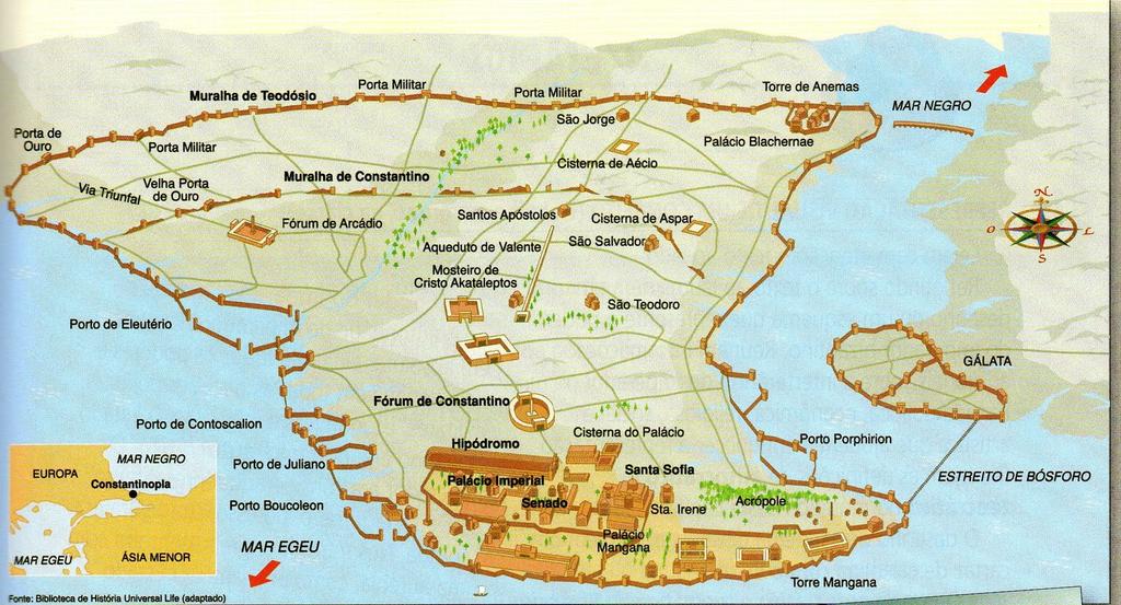 años. Su capital, Constantinopla, se convirtió en un gran centro político y cultural. Este mapa refleja la ubicación de la ciudad de Constantinopla.