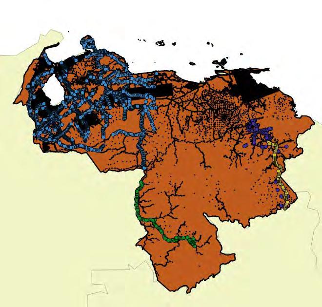 ESFUERZO RECIENTE Venezuela IGVSB (Instituto Geográfico Venezuelano Simon Bolivar) Red de densificación en las carreteras / ríos en el Sur.
