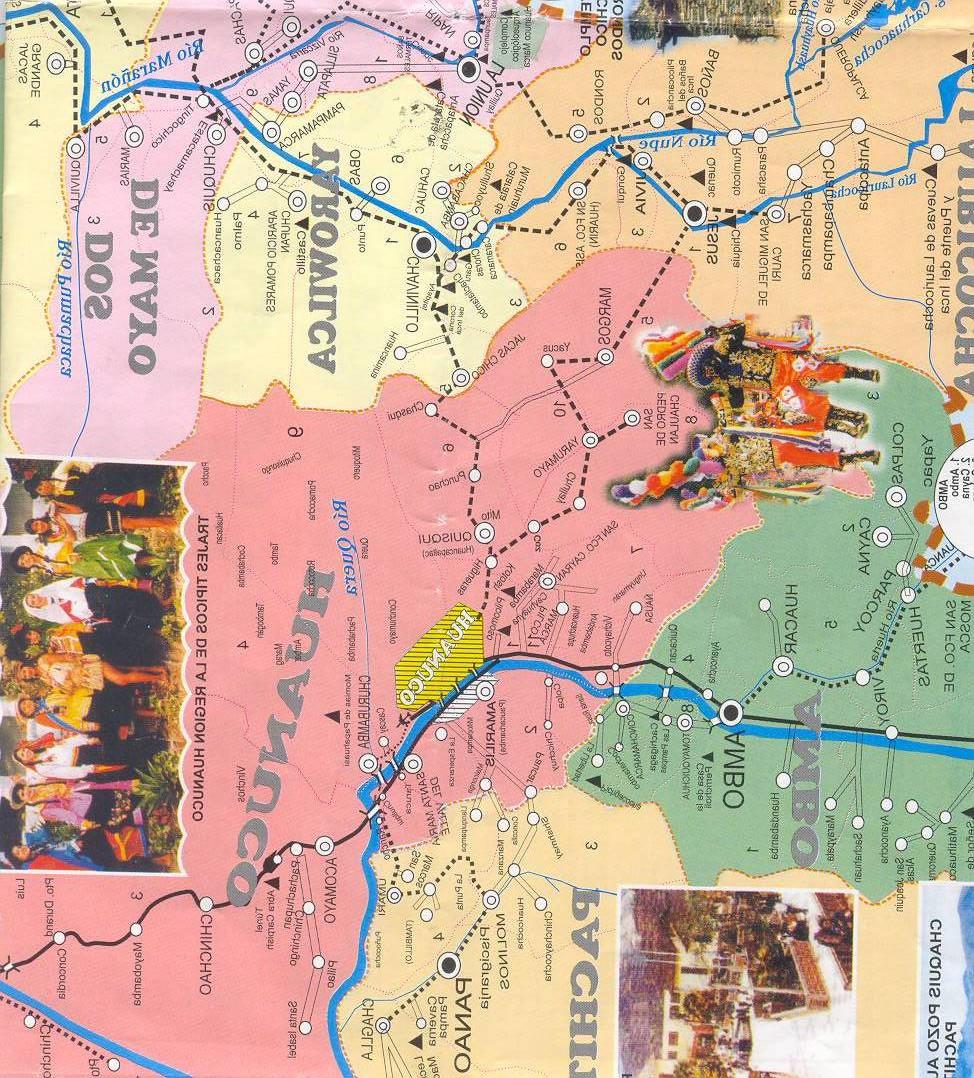 MAPA DE UNA PARTE DE LA REGIÓN DE HUÁNUCO Figura principalmente la ciudad de Huánuco y los pueblos cercanos, entre los que se