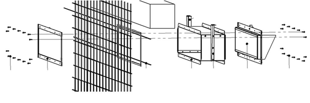 3.4) Fijación de la ventila en lateral de cortina con cortina interna En casos donde haya una viga superior para fijación de las ventilas, se deben utilizar tornillos (auto roscables en estructuras