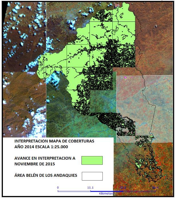 Figura 3. Avances del mapa coberturas de la tierra de Belén de los Andaquies, Caquetá Fuente: Sinchi, 2015 Deforestación.