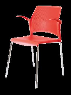 Silla con asiento y respaldo multiperforado en polipropileno, con base giratoria en tubular de acero pintado o cromado.