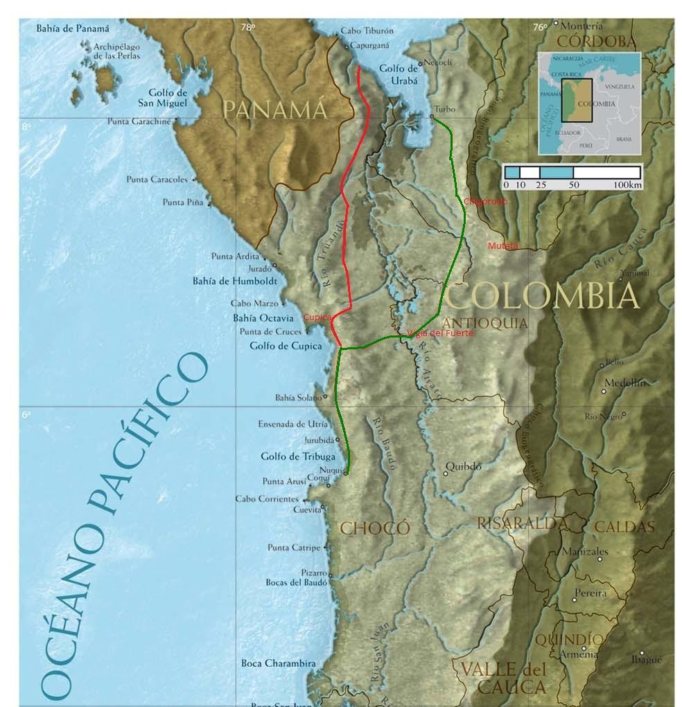 Alternativa verde para el ferrocarril del Chocó biogeográfico Imagen: Alternativas para el Ferrocarril Interoceánico de Colombia. Adaptada de http://www.imeditores.