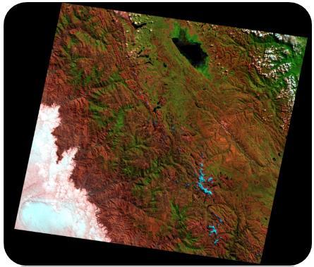 TRABAJO DE GABINETE Análisis de imágenes satelitales COMBINACIÓN DE BANDAS ESPECTRALES Bandas 7, 3, 1 (RGB): Permite diferenciar tipos de rocas, definir anomalías de color que