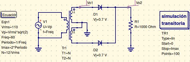 Modifique el circuito cambiando el transformador y adicionando un par de diodos, el circuito debería verse como en la figura 11.
