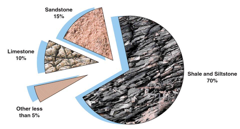 Rocas ígneas y metamórficas son el 95% de la corteza Proporción de las rocas