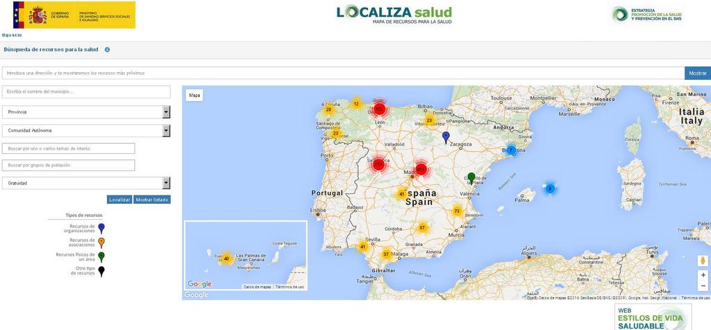 Implementación local de la Estrategia de Promoción de la Salud y Prevención en el SNS Implementación local: Mapa de recursos http://localizasalud.