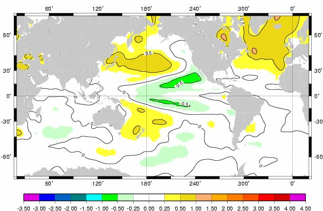 La condición NIÑA persiste en la Región Central y Este del Pacifico Ecuatorial para el trimestre de MJJ, donde la TSM presenta valores negativos. 2.