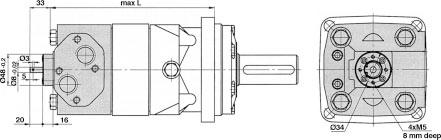 Motores hidráulicos Distintos tipos de eje para motores MPT Shaft versions for MPT C Cilíndrico Ø40 Parallel key A12x8x70 DIN 6885 Max.