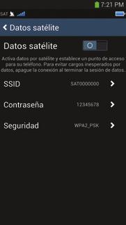 (Opcional: puede cambiar el SSID, la contraseña y el tipo de seguridad) 4 Salga de la aplicación SatSleeve, diríjase a Ajustes, en el Samsung Galaxy, y active la conexión Wi-Fi; a