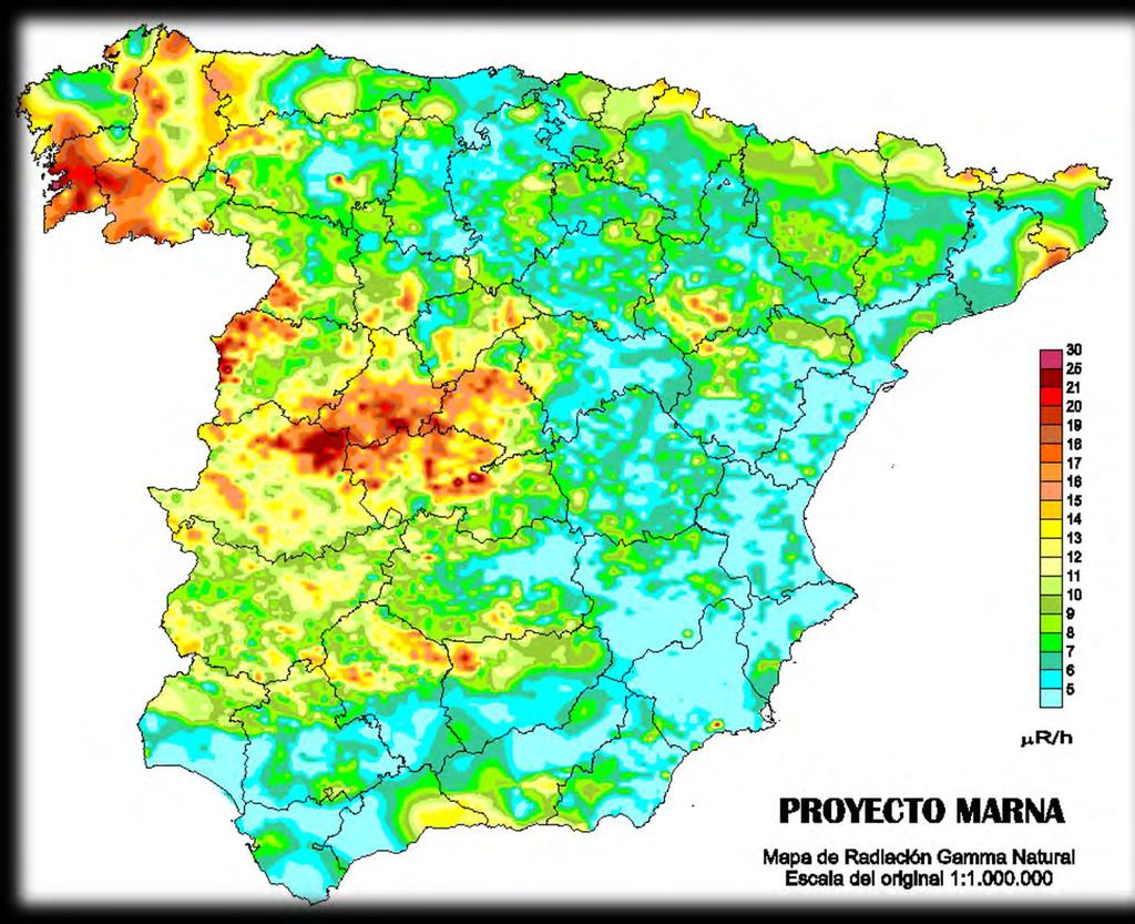 02.2 Mapa de radiación natural de España Mapa de la península Proyecto desarrollado en cuatro fases Mapas de tasa de exposición escala 1/1.000.000 peninsular Mapas de tasa de exposición escala 1/200.