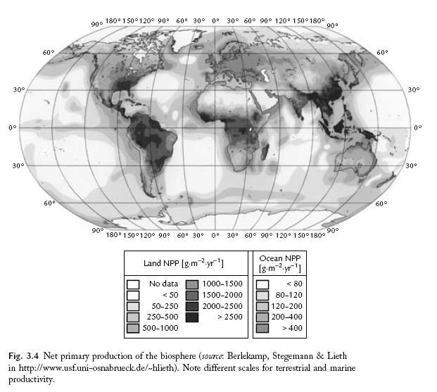 Las regiones con mayor Producción Primaria Neta de la biosfera