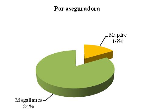 4. Distribución de Pólizas vigentes Al término del 2010 existían 17.353 pólizas vigentes las que representan un monto total asegurado 7,1 millones de UF, estas se distribuyen 84% (14.