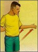 Rotación exter na del hombro (isométrica): Colóquese con el costado del lado operado hacia la pared. Doble el codo 90 grados. Empuje su brazo contra la pared durante 5 segundos, luego relaje.