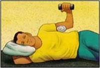 Ponga el brazo del hombro operado contra la pared con su codo doblado a 90 grados. Empuje el brazo contra la pared reteniendo durante 5 segundos, luego relaje. Repetirlo 10 veces.