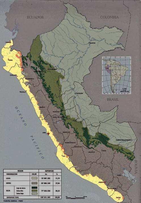 Región costera Menos de 500 m Numerosos ríos (permanentes y temporales) Ca.