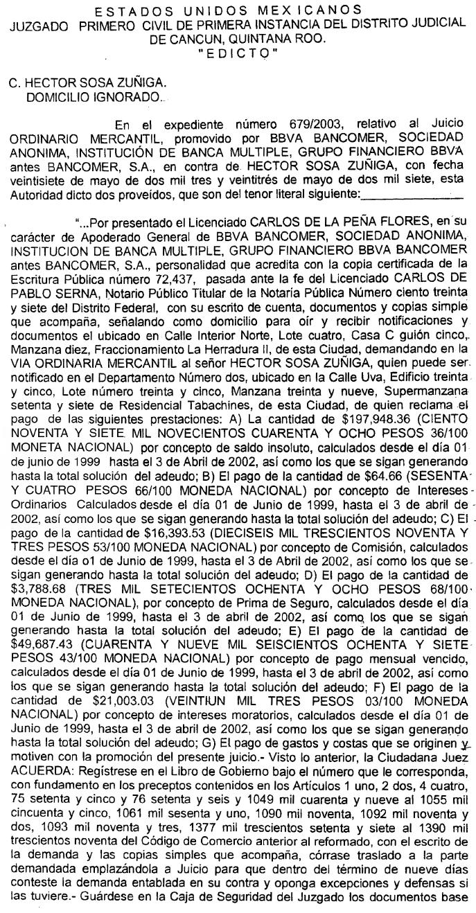 Abril 15 de 2008 Página 45 SEGUNDA PUBLICACION DEL EDICTO DEL EXPEDIENTE 679/2003, RELATIVO AL