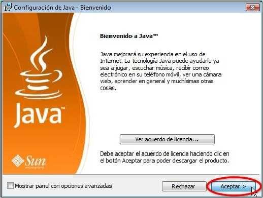 3.- Se iniciará el asistente de instalación de Java: 4.