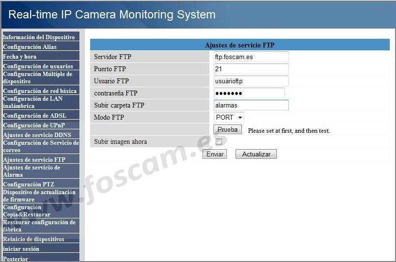 c) Subir imagen por FTP a una página web o servidor: Seleccione configuración FTP. Tendrá que realizar luego la configuración de FTP deseada. 2.