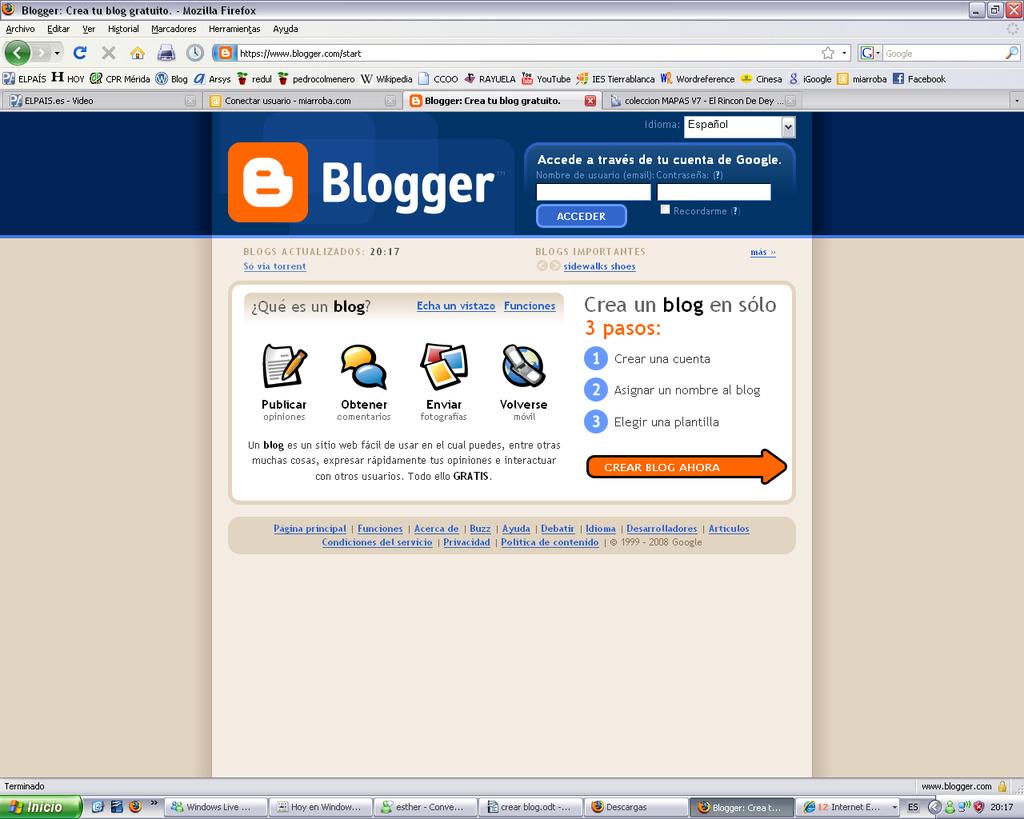barra de direcciones de nuestro navegado la dirección de Blogger (www.blogger.com) e insertar nuestro nombre de usuario y contraseña 1 (arriba en la derecha).