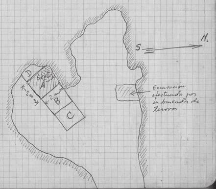 Cova d en Pardo. Arqueología en la memoria 43 Figura 3.1. Croquis de la excavación. Diario 16-6-1965.